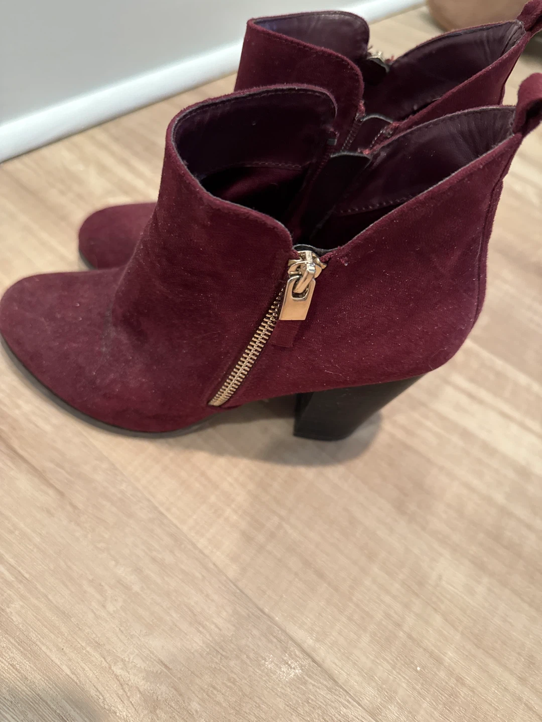 Burgundy Ankle Boots with Zipper Detail