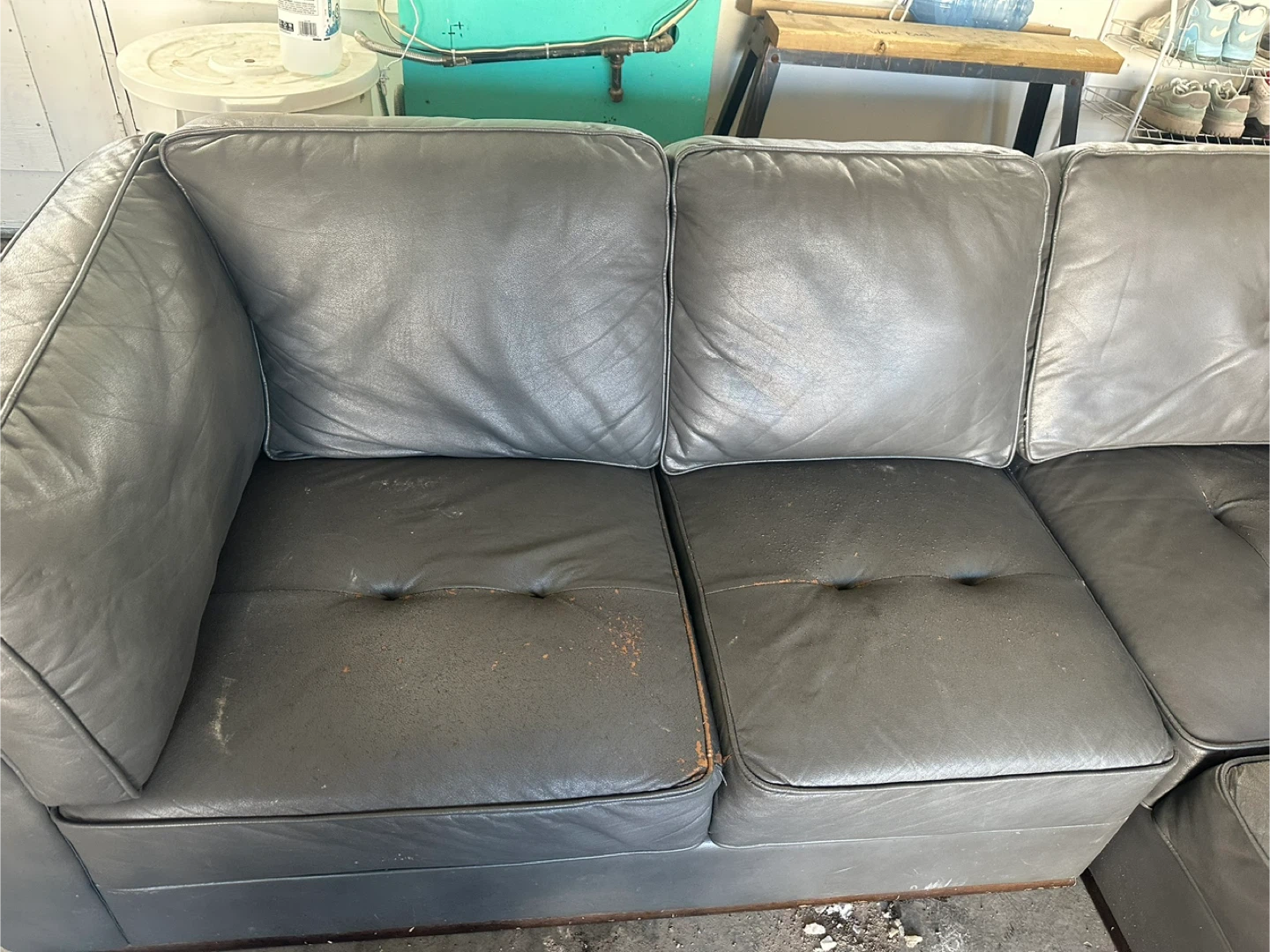 Grey Leather sectional sofa - Used Condition