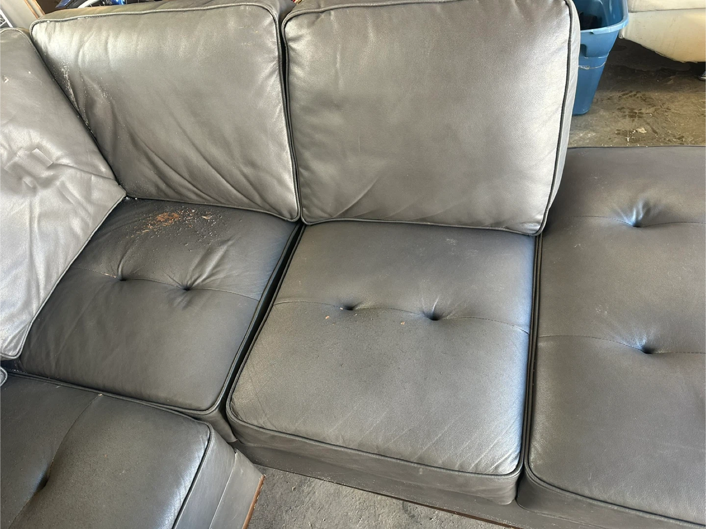Grey Leather sectional sofa - Used Condition - photo 2