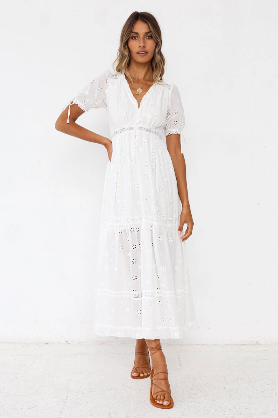WHOIAM White Eyelet Midi Dress - Size 12