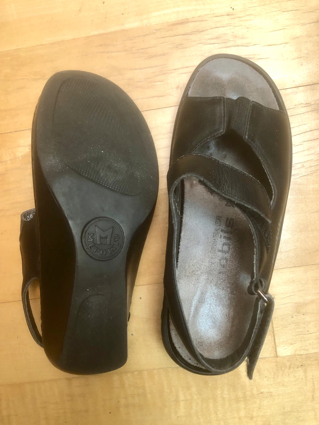 Mephisto Mobils Black Leather Orthotic Compatible Sandals Size 7 - photo 3