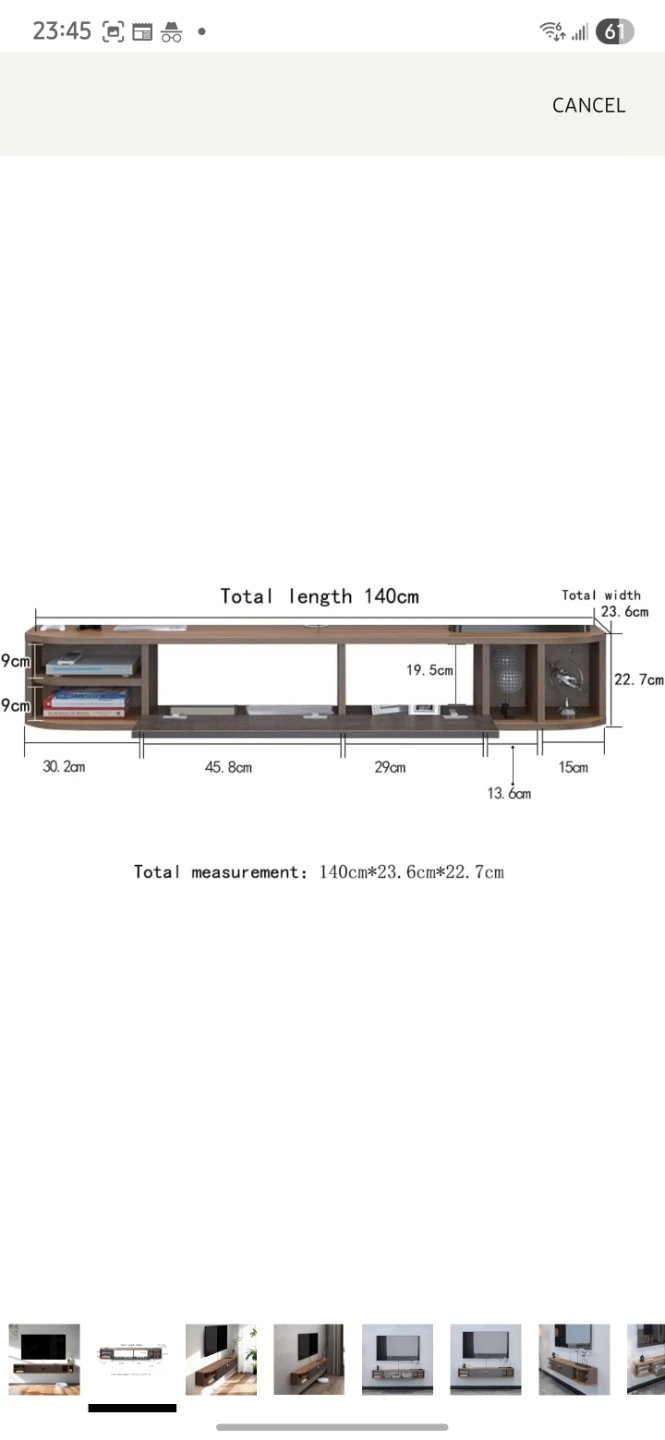 Pmnianhua 55" Floating TV Wall Shelf - Walnut - photo 4