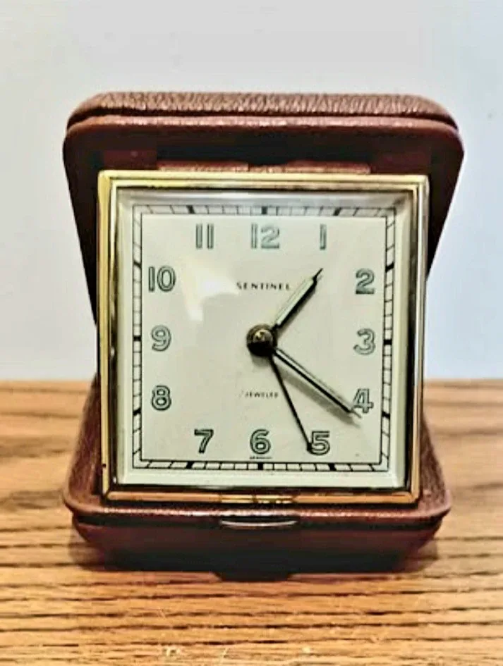 Vtg. Sentinel Hand Winding Travel Clock