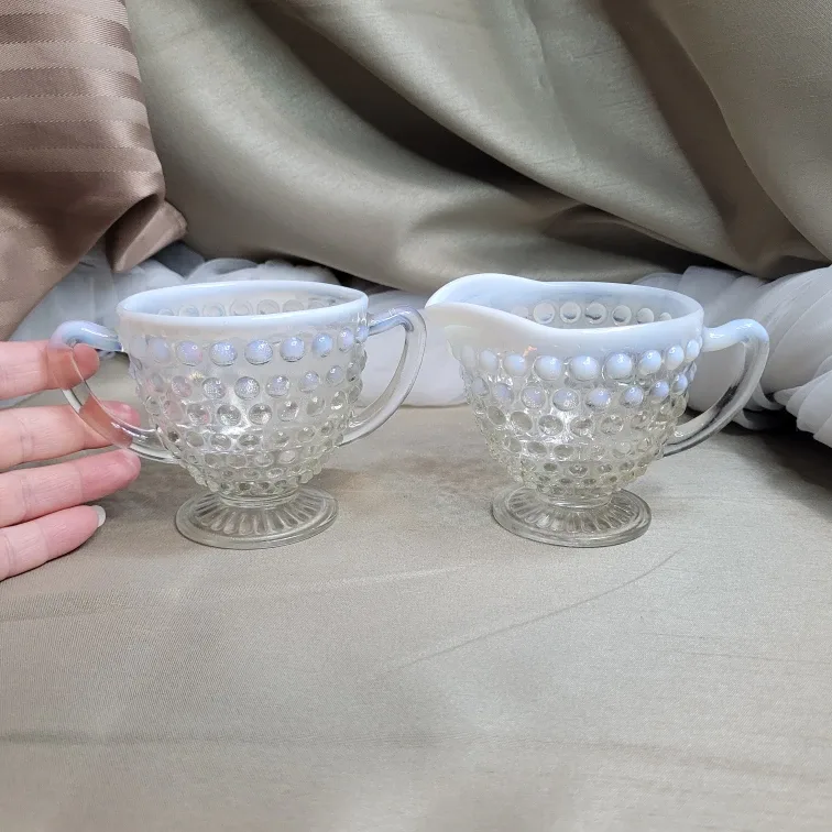 Vintage Anchor Hocking Moonstone Hobnail Cream and Sugar Set image indicator(9)