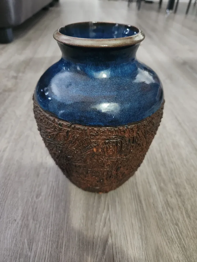 Midge Edson Craft Vase - Blue & Brown 9h×6w