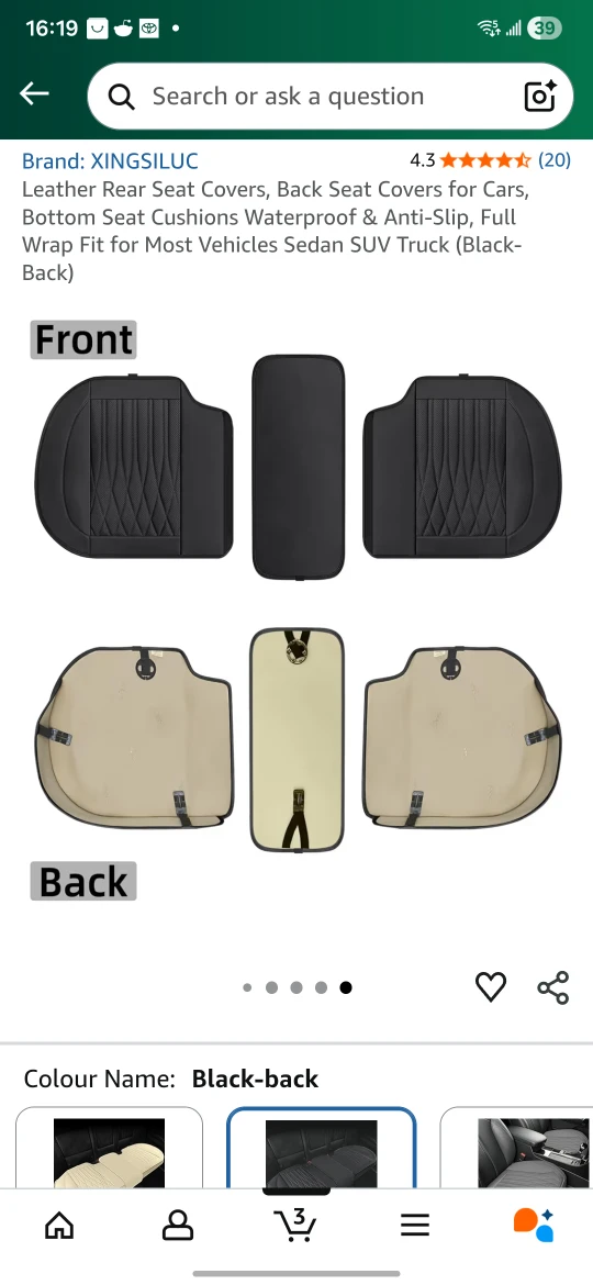 XINGSILUC Black Leather Car Seat Cover( centre cover missing) - photo 3