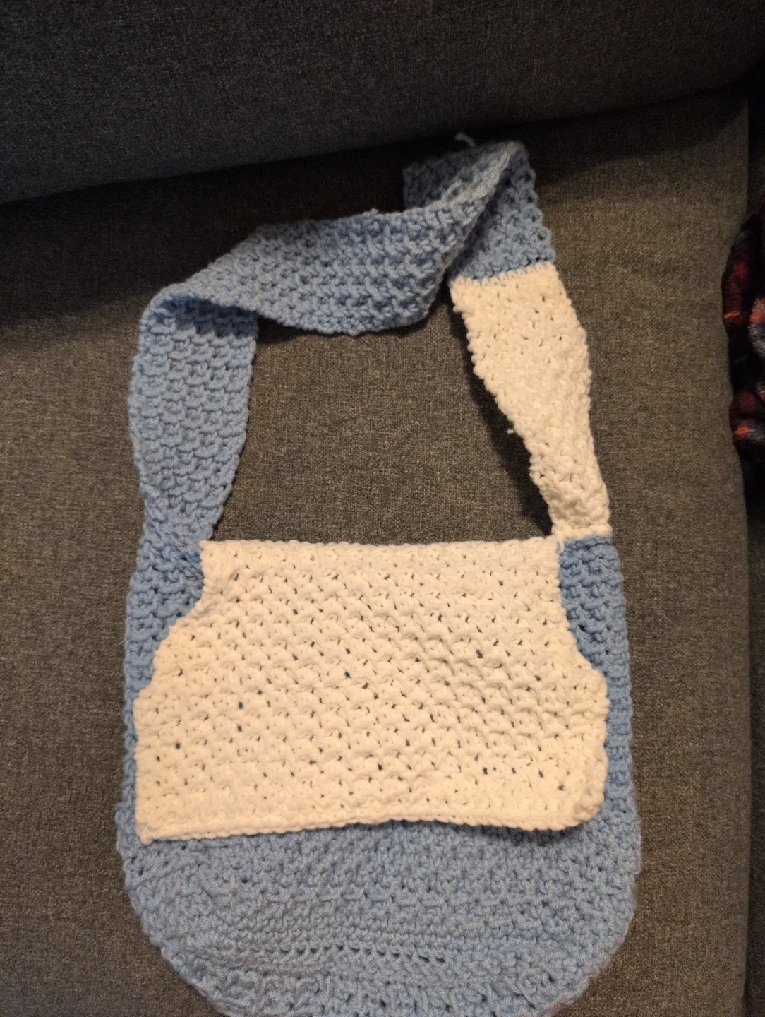 Handmade Crochet Shoulder Bag - Blue & White