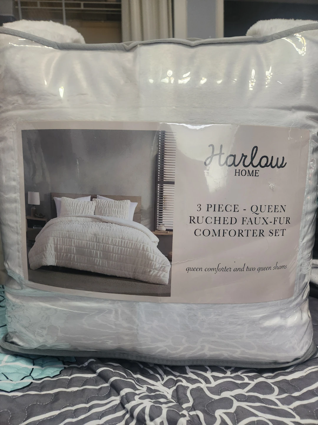 Harlow Home Queen Ruched Faux-Fur Comforter Set