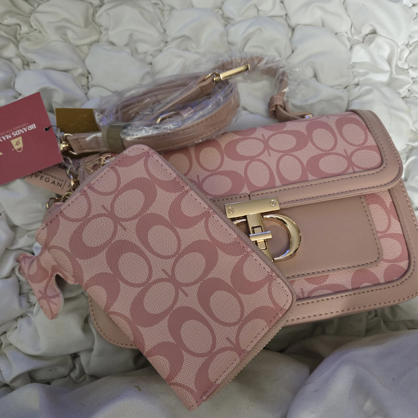 Coach Pink Patterned Handbag with Wallet