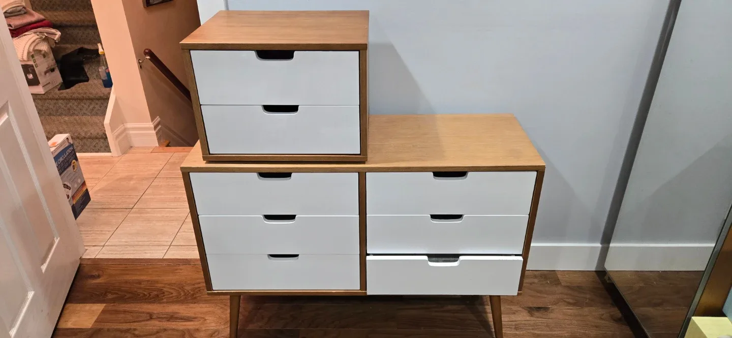 White & Wood 6 Drawer Dresser and Bedside table.