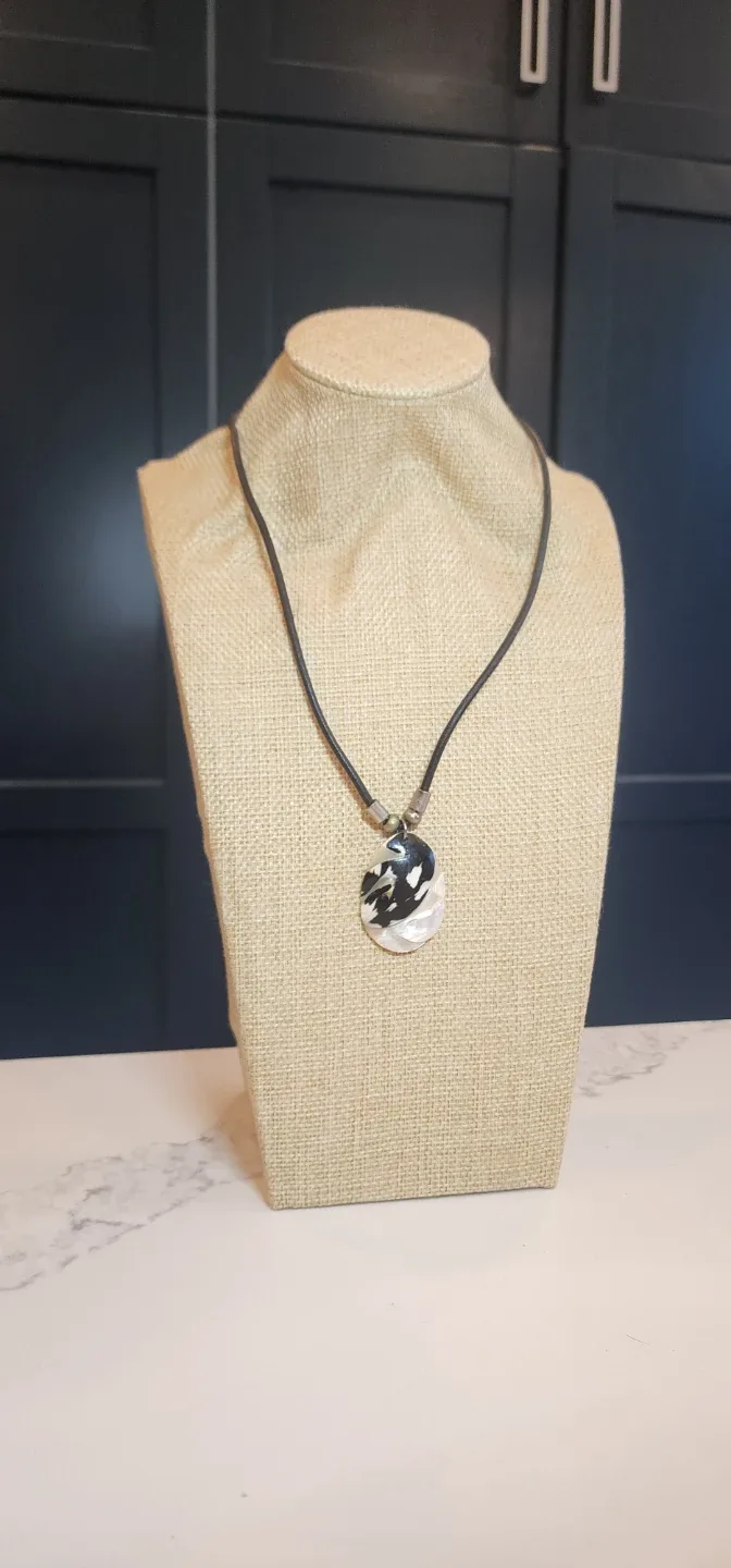 Unique Black & White Shell Pendant Necklace