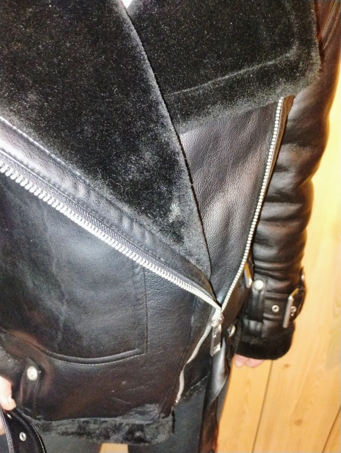 Rebecca Minkoff Black Faux Leather Aviator Jacket image indicator(6)