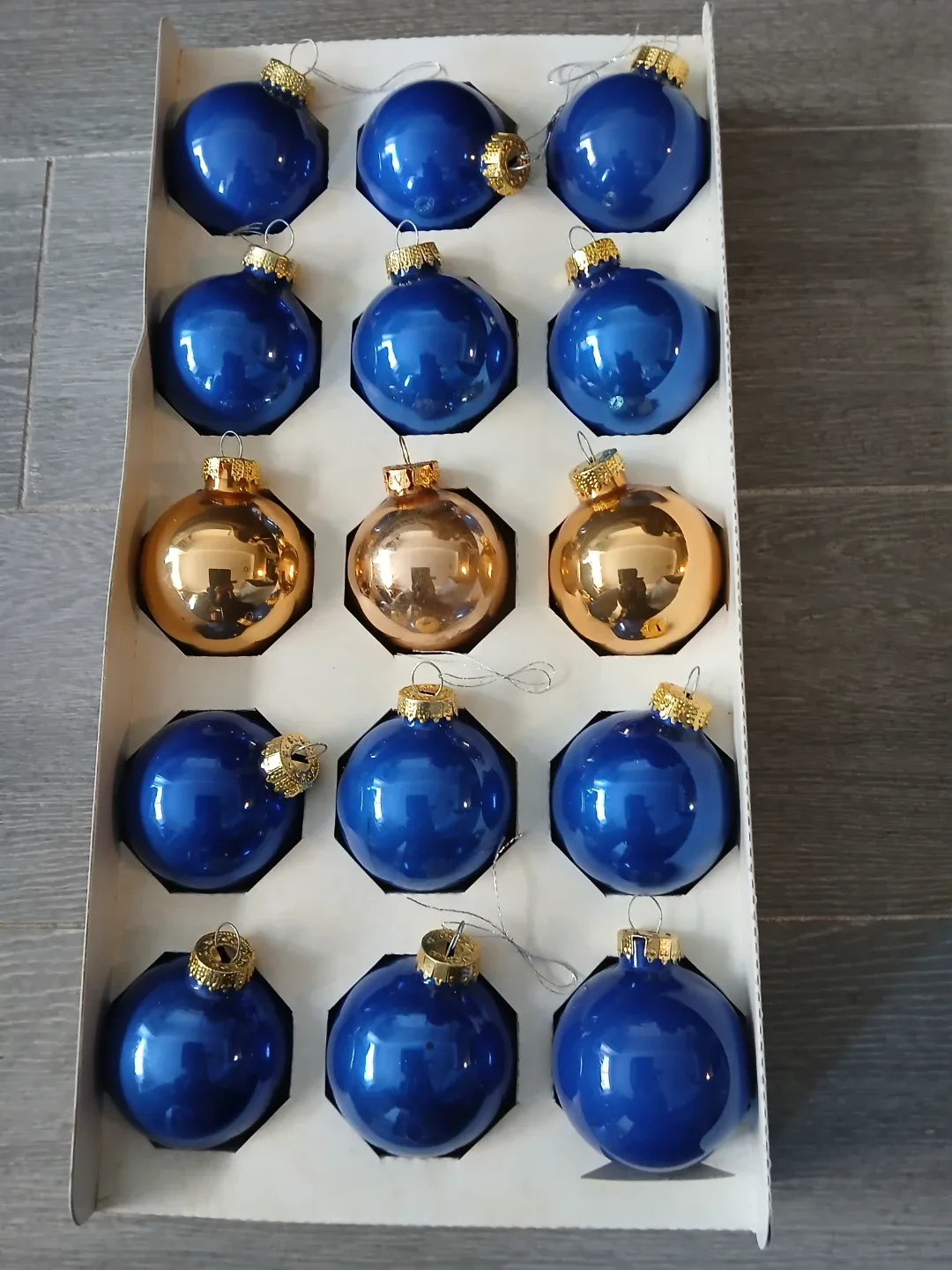Christmas Ornaments - Blue & Gold - Set of 15.