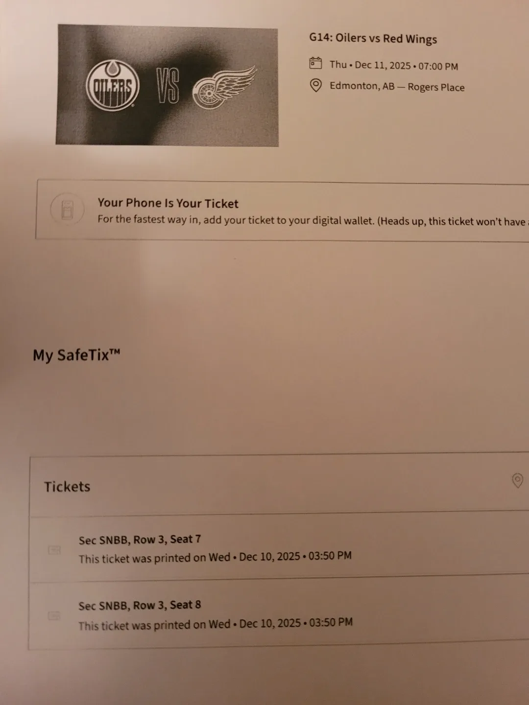 Oilers vs Red Wings Ticket - Dec 11, 2025