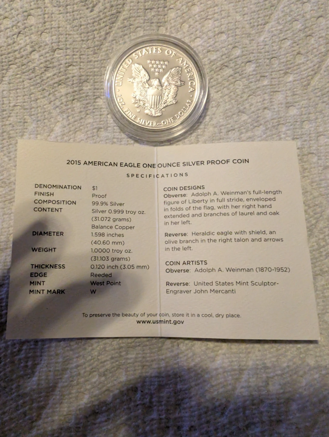 2015 American Eagle One Ounce Silver Proof Coin - photo 3