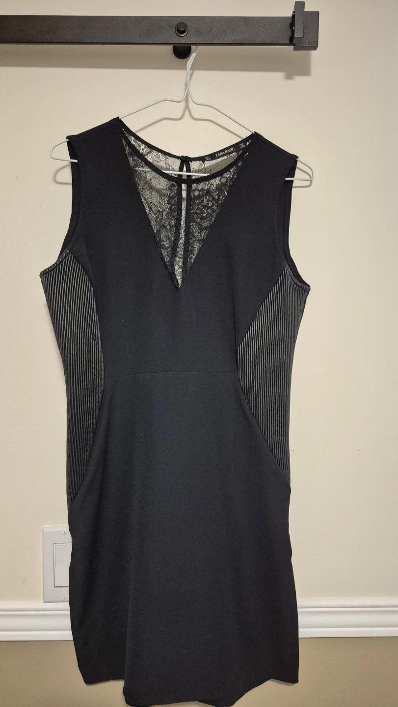 Zara Basic Black Lace Dress - Size L