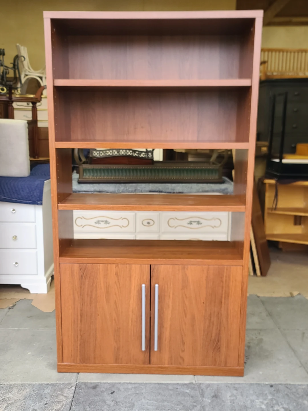Brown Wooden Bookcase with Cabinet