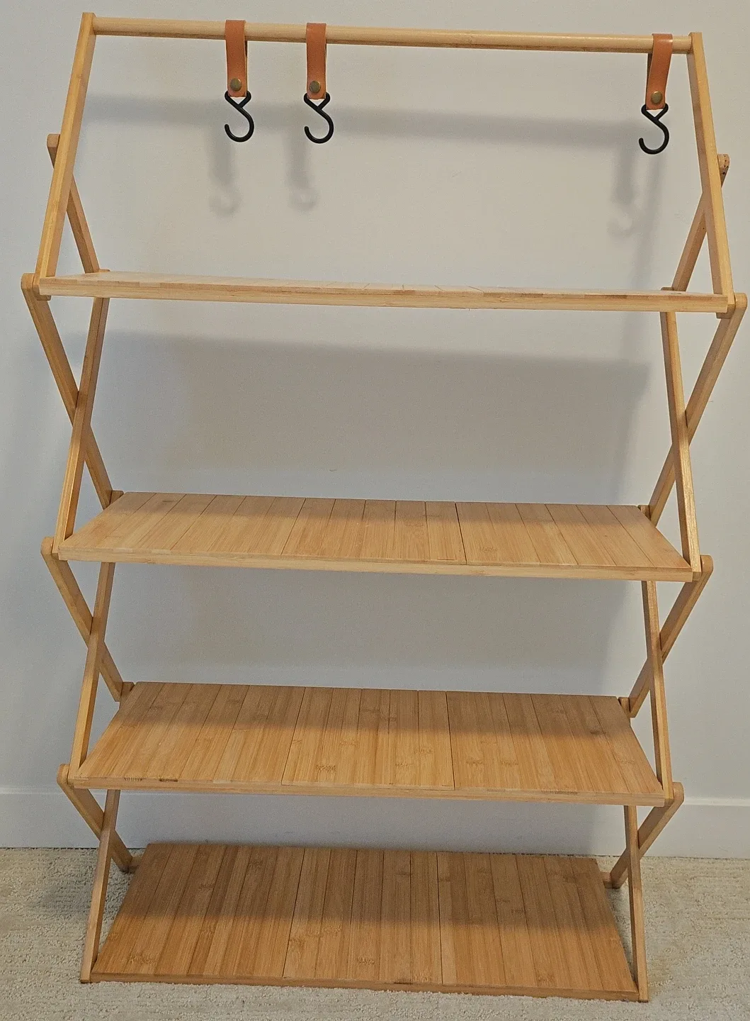 Bamboo Folding Shelf with Hooks