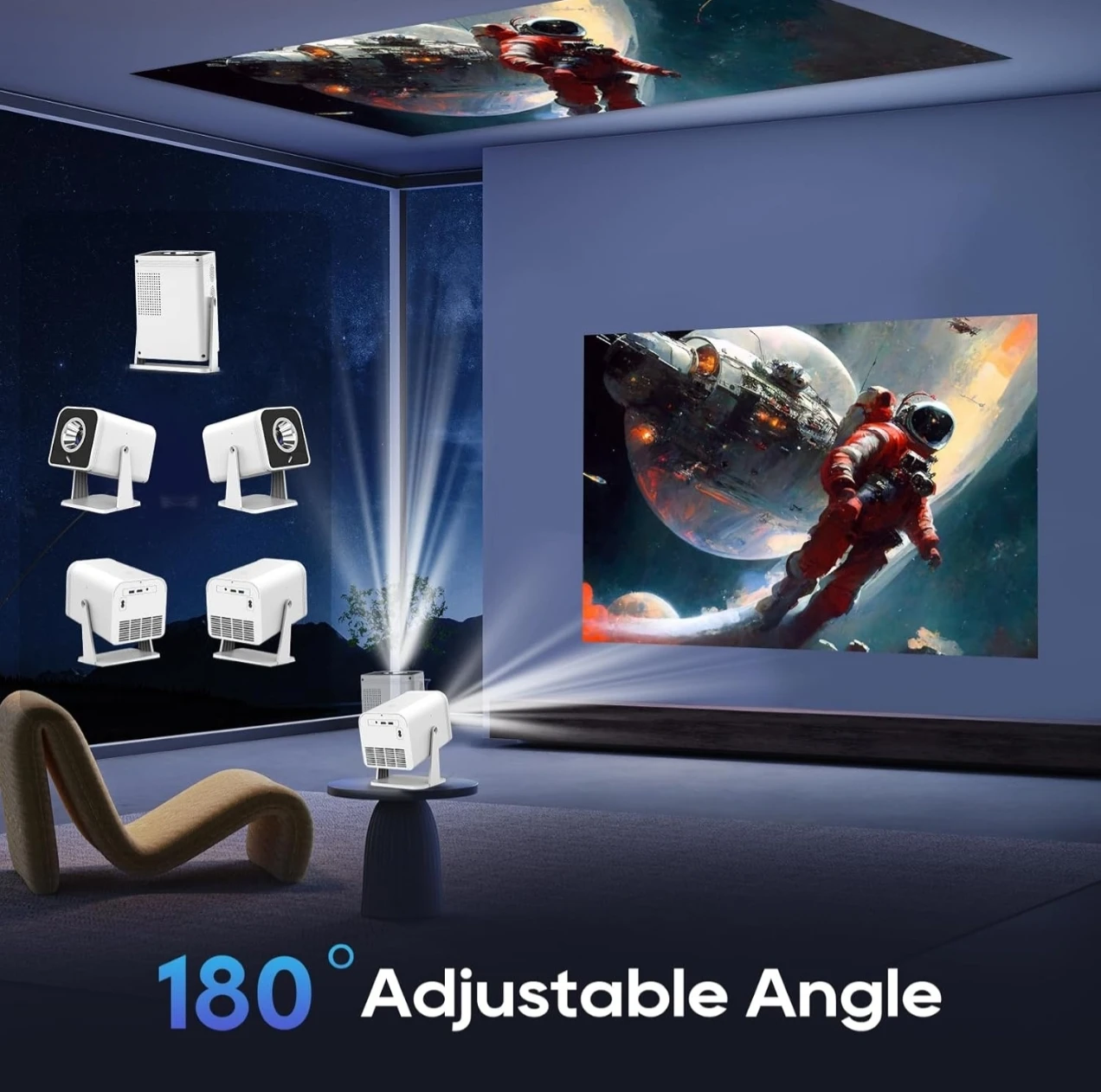 1080P Mini Projector - WiFi 6 / Bluetooth, 180°, USB, HDMI - photo 3