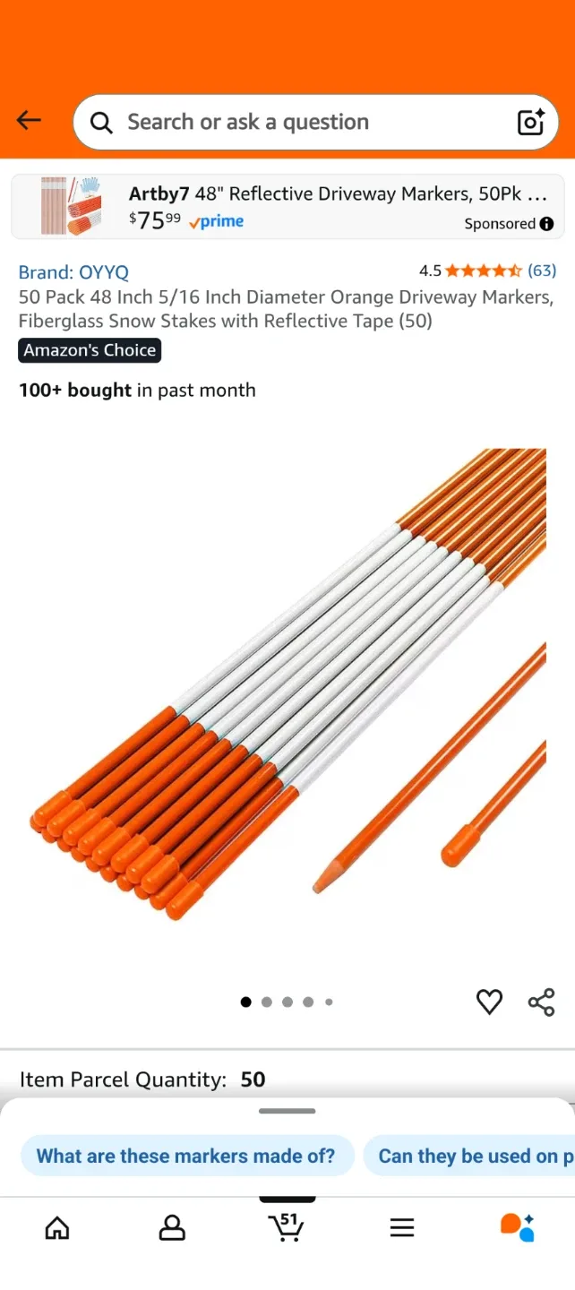 OYYQ 48" Reflective Driveway Markers, 50-Pack