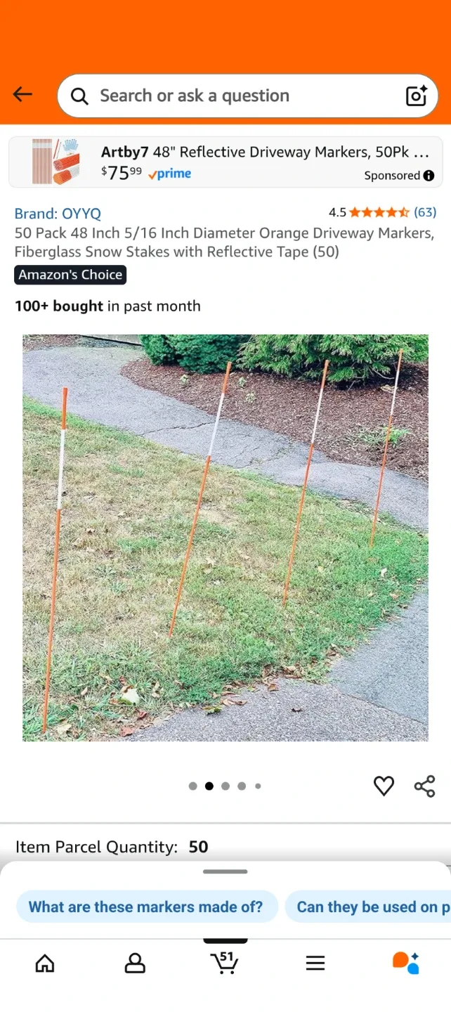 OYYQ 48" Reflective Driveway Markers, 50-Pack image indicator(2)