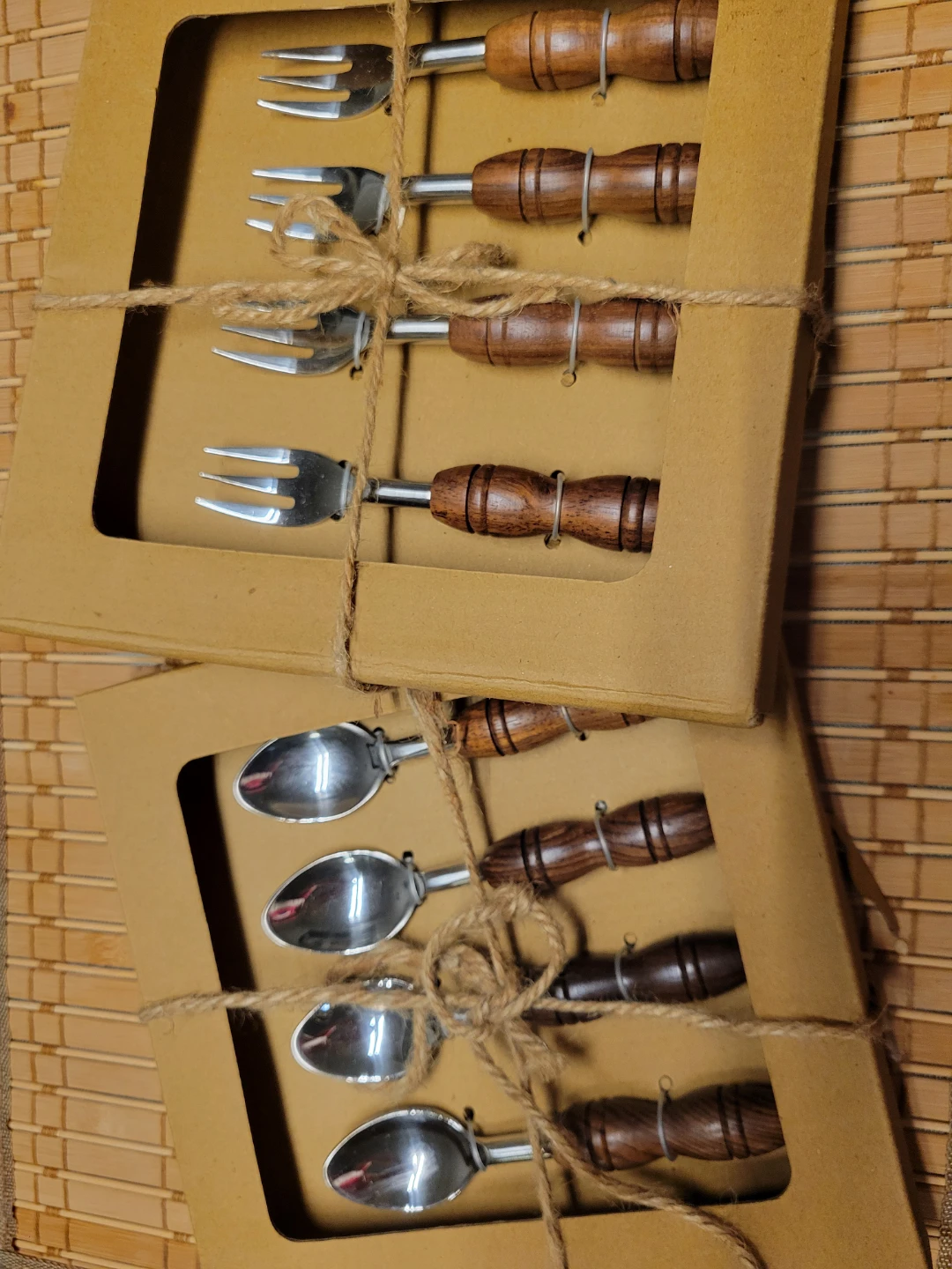 Fork & Spoon Set with Wood Handles