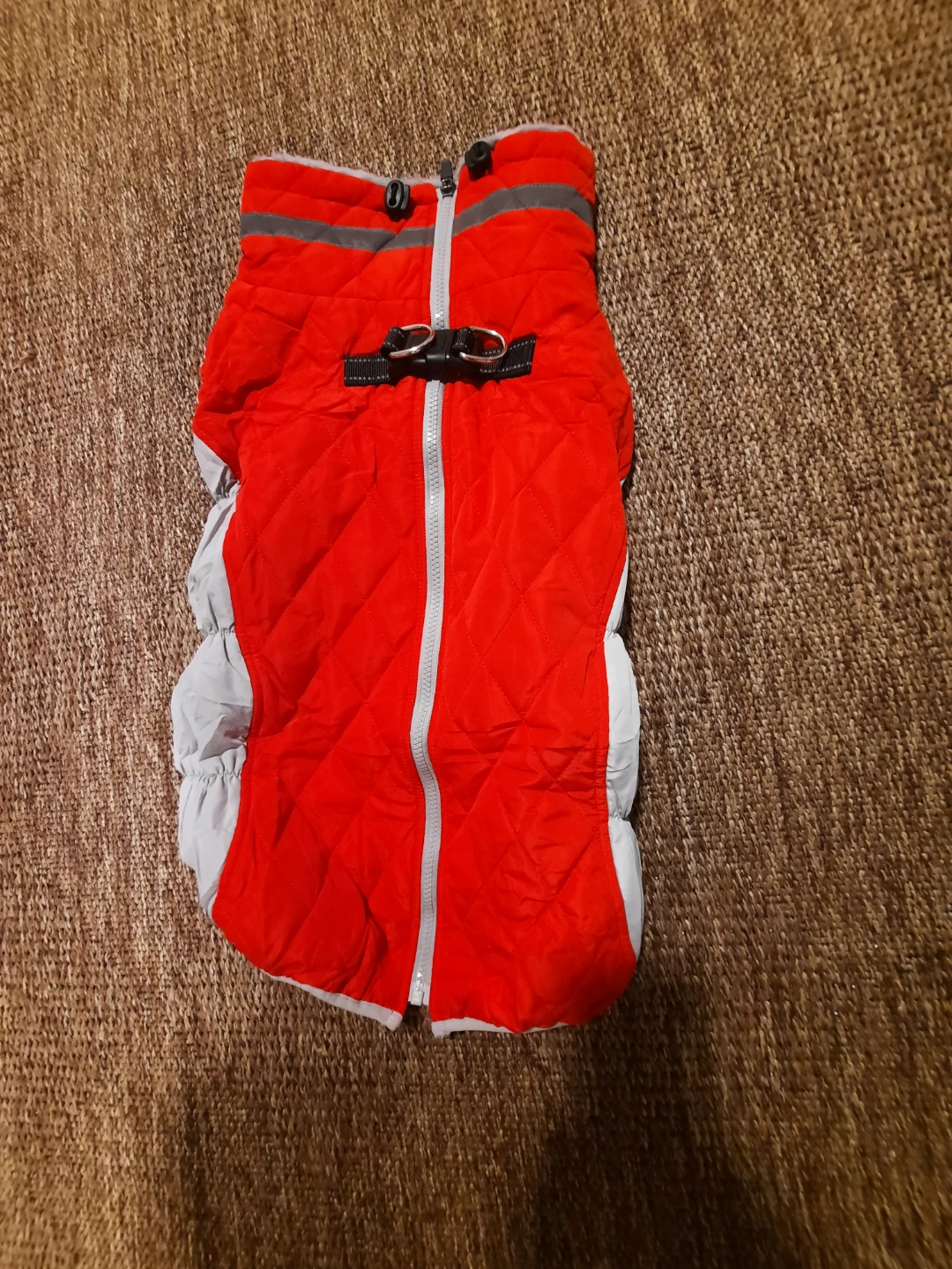 Dog Puffer Vest - Red & Grey. XL