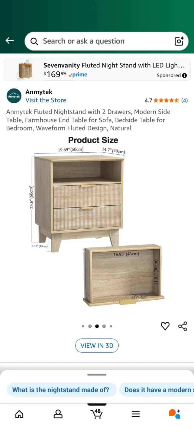 Anmytek Fluted Nightstand with 2 Drawers image indicator(2)