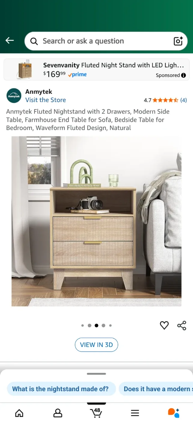 Anmytek Fluted Nightstand with 2 Drawers image indicator(3)