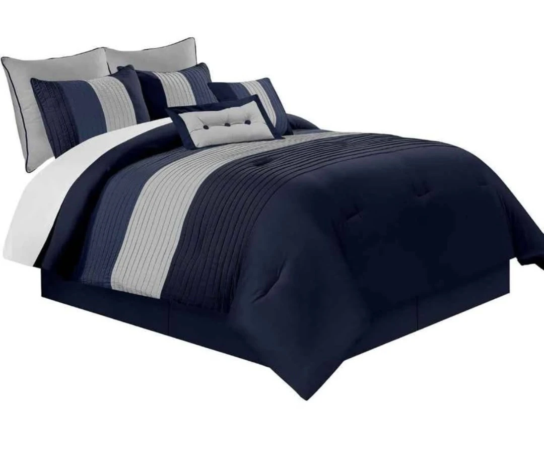 Navy & Grey Stripe Bedding Set - New in Box! - photo 2