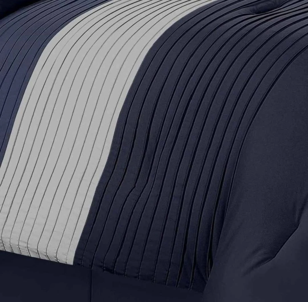 Navy & Grey Stripe Bedding Set - New in Box! - photo 3