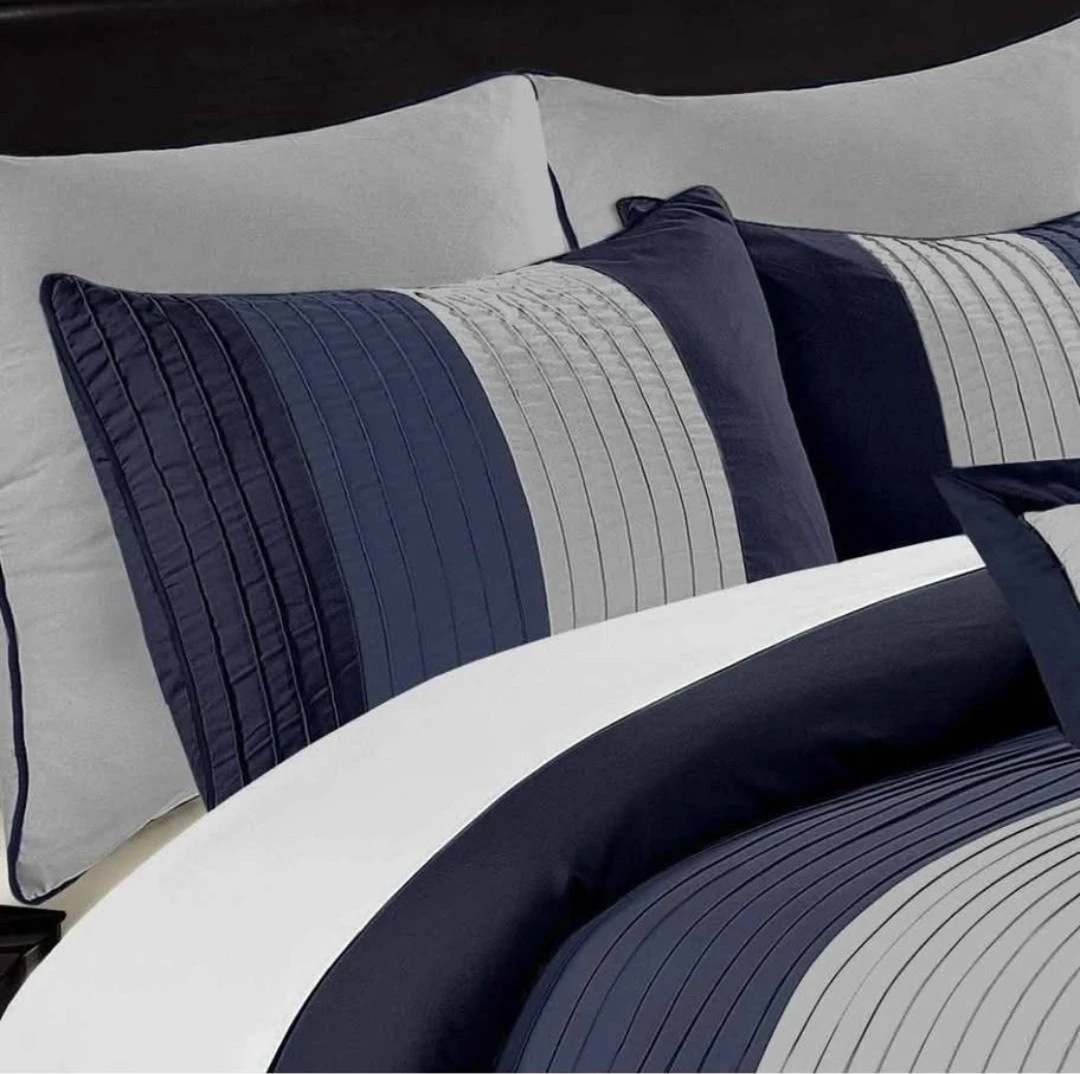 Navy & Grey Stripe Bedding Set - New in Box! - photo 5