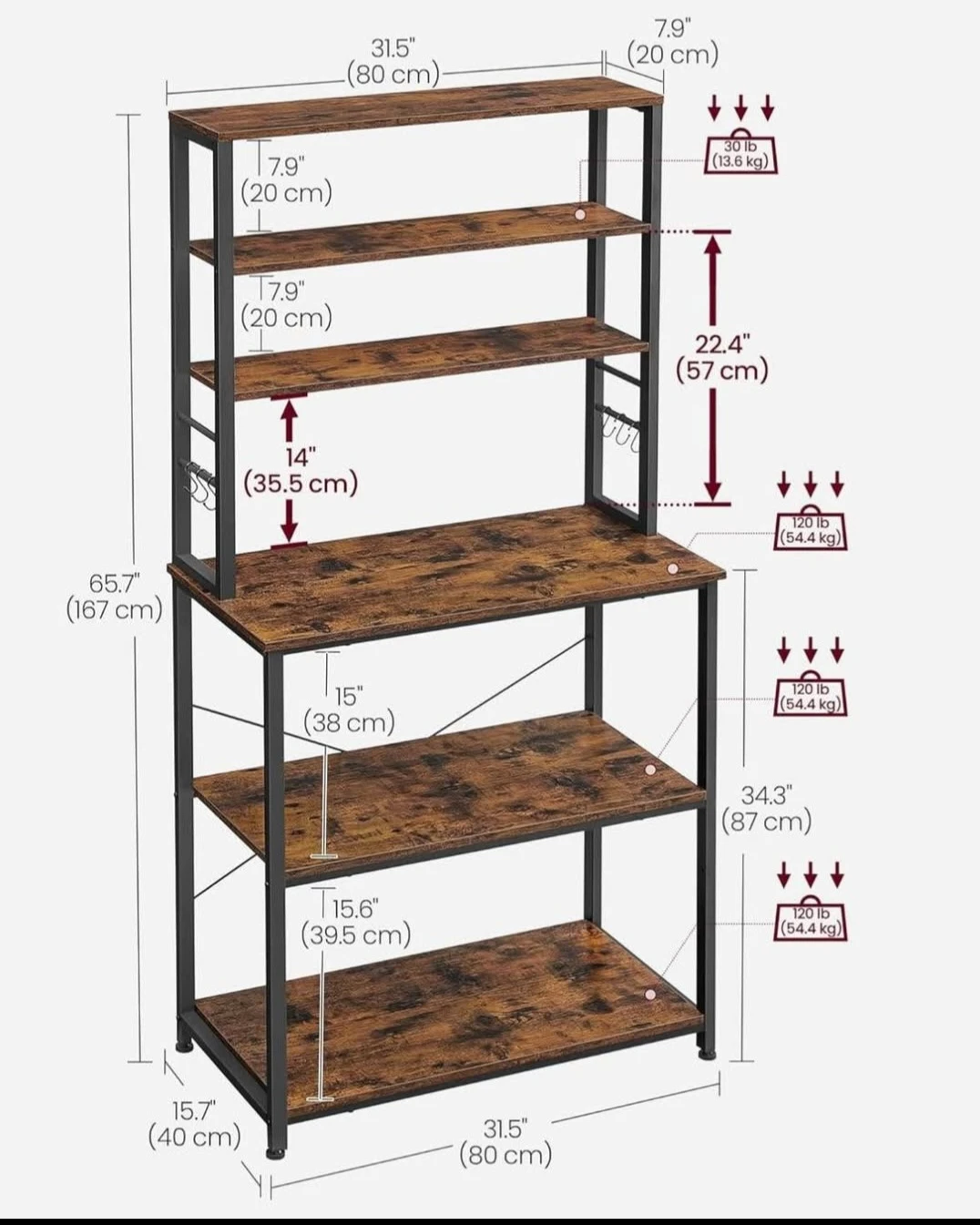 Rustic Brown Kitchen Baker's Rack with Shelves - photo 2