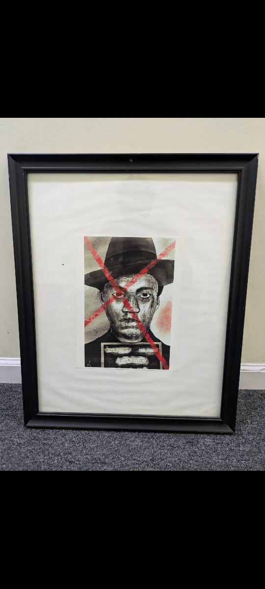 Framed penciled Malcolm X print