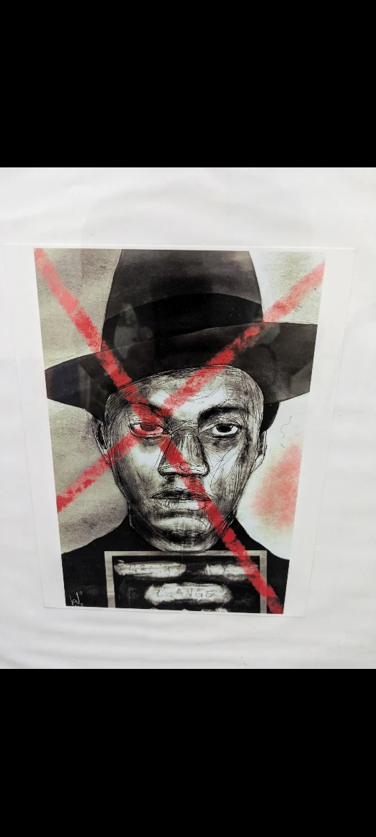 Framed penciled Malcolm X print - photo 3