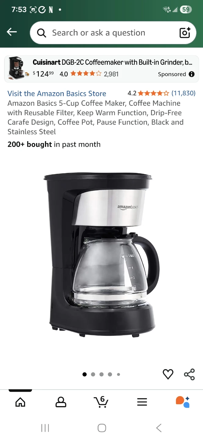Amazon Basics 5-Cup Coffee Maker - Like New!