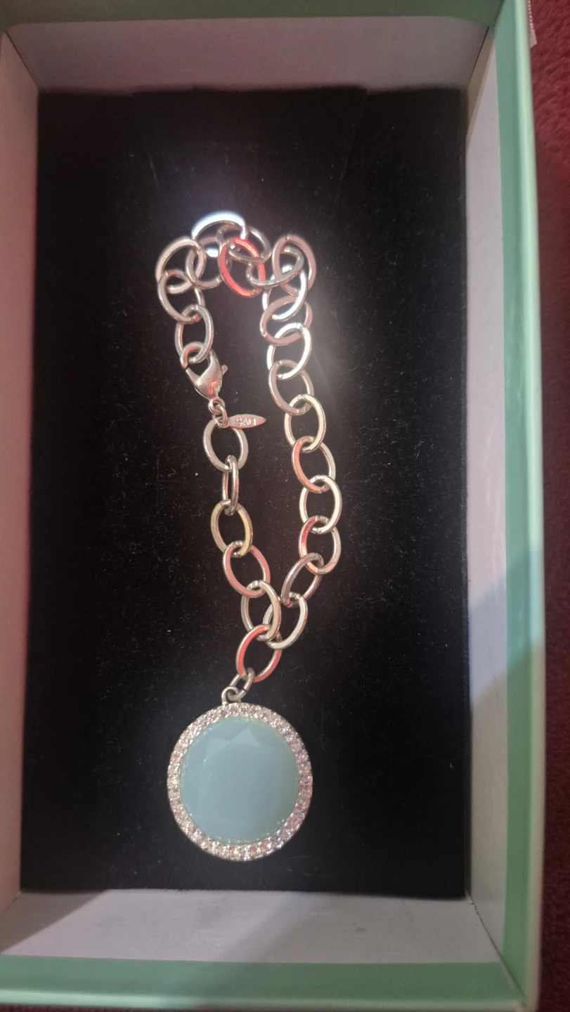 Silver Tone Bracelet with Blue Stone