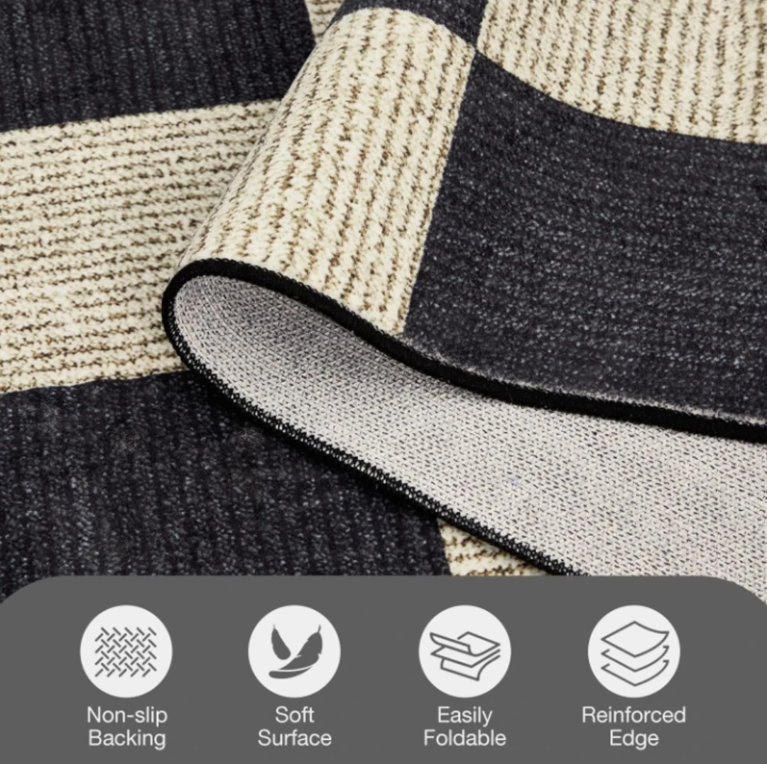 Black and Beige Checkered Area Rug | Brand New Box Pack - photo 2