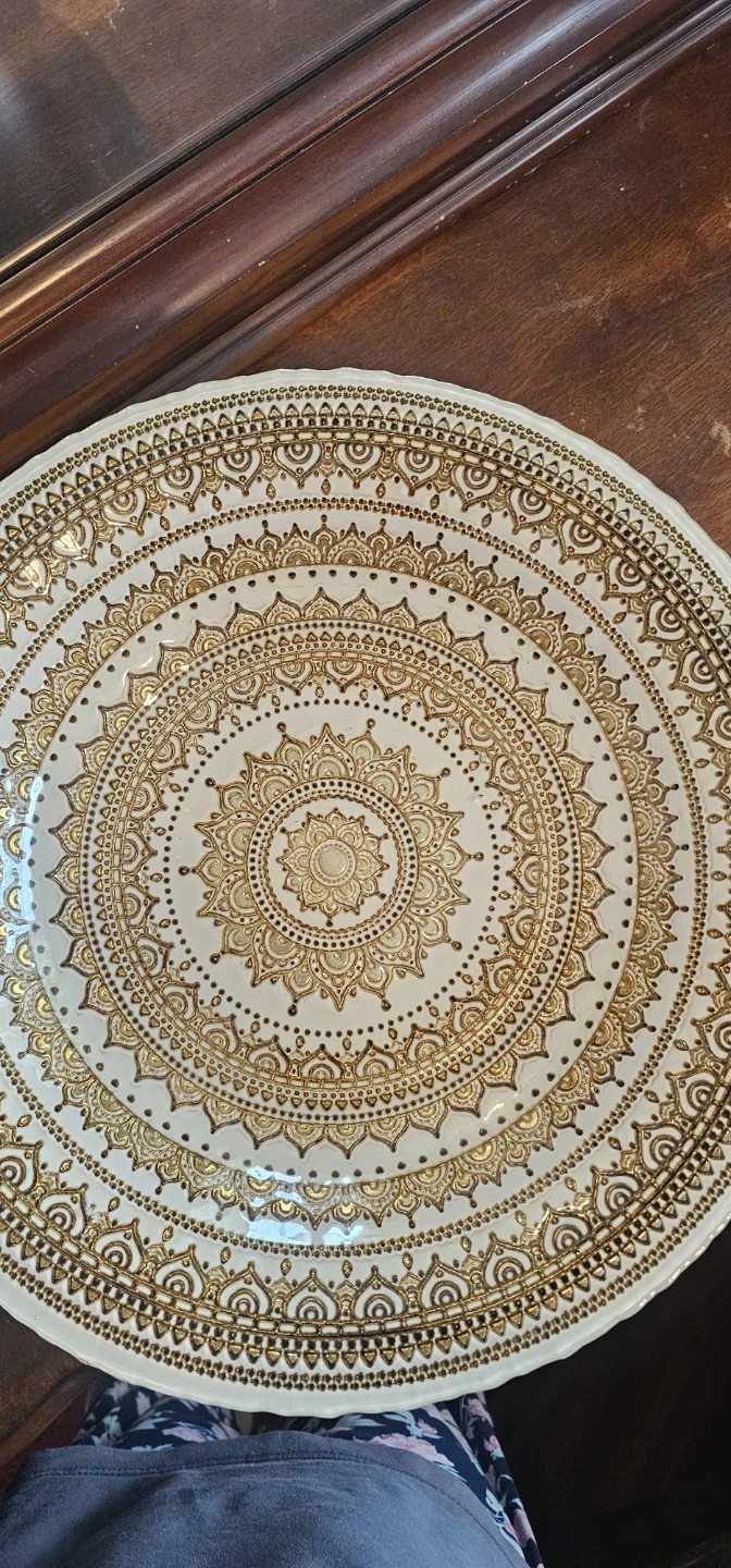 Decorative Footed Bowl - Gold & White