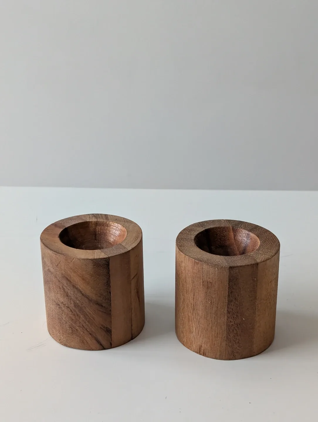 Set of 2 Wood Candle Holders