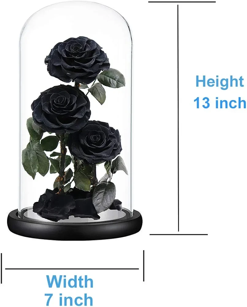 Preserved Black Roses in Glass Dome
