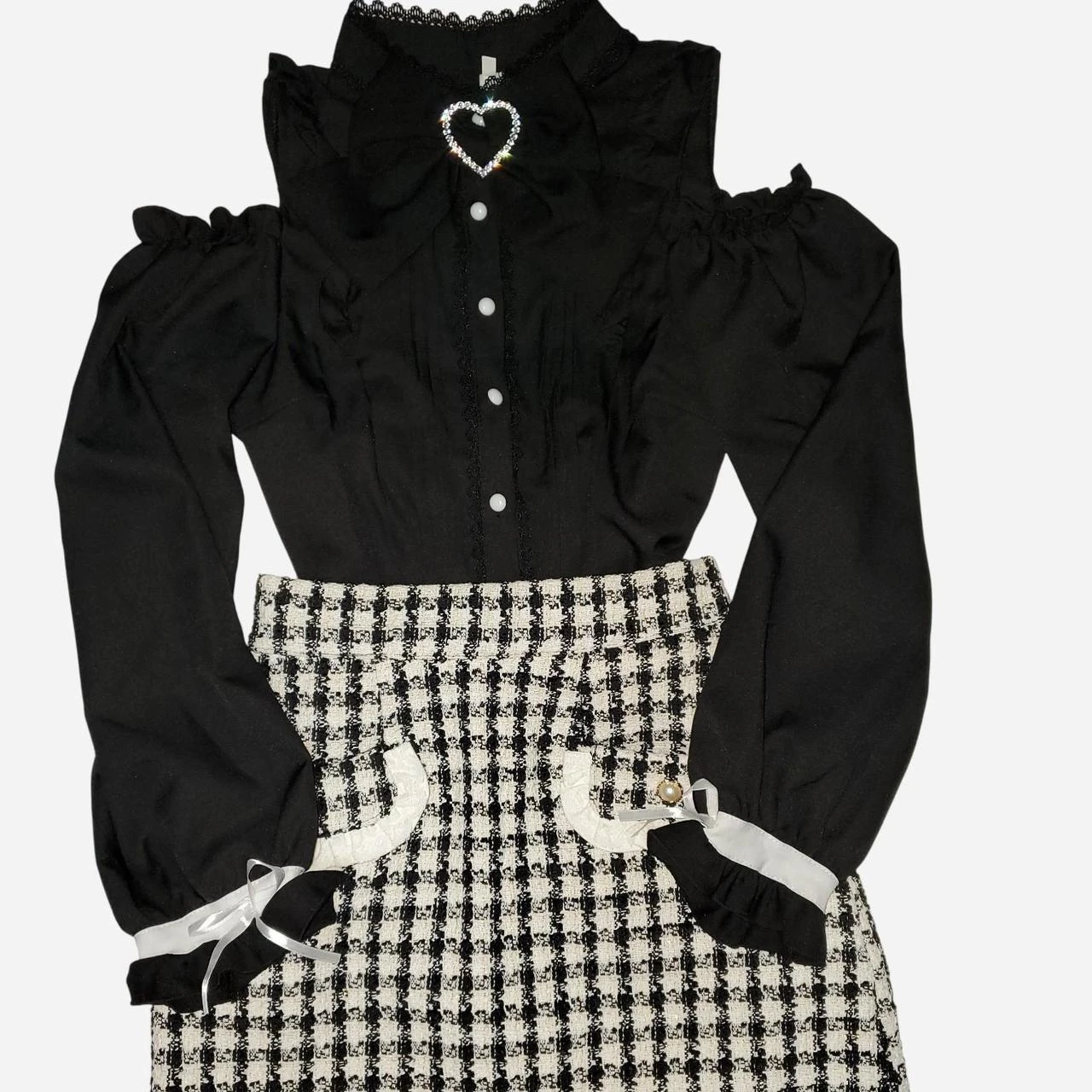 Black ruffle open shoulder bow blouse/top - photo 3