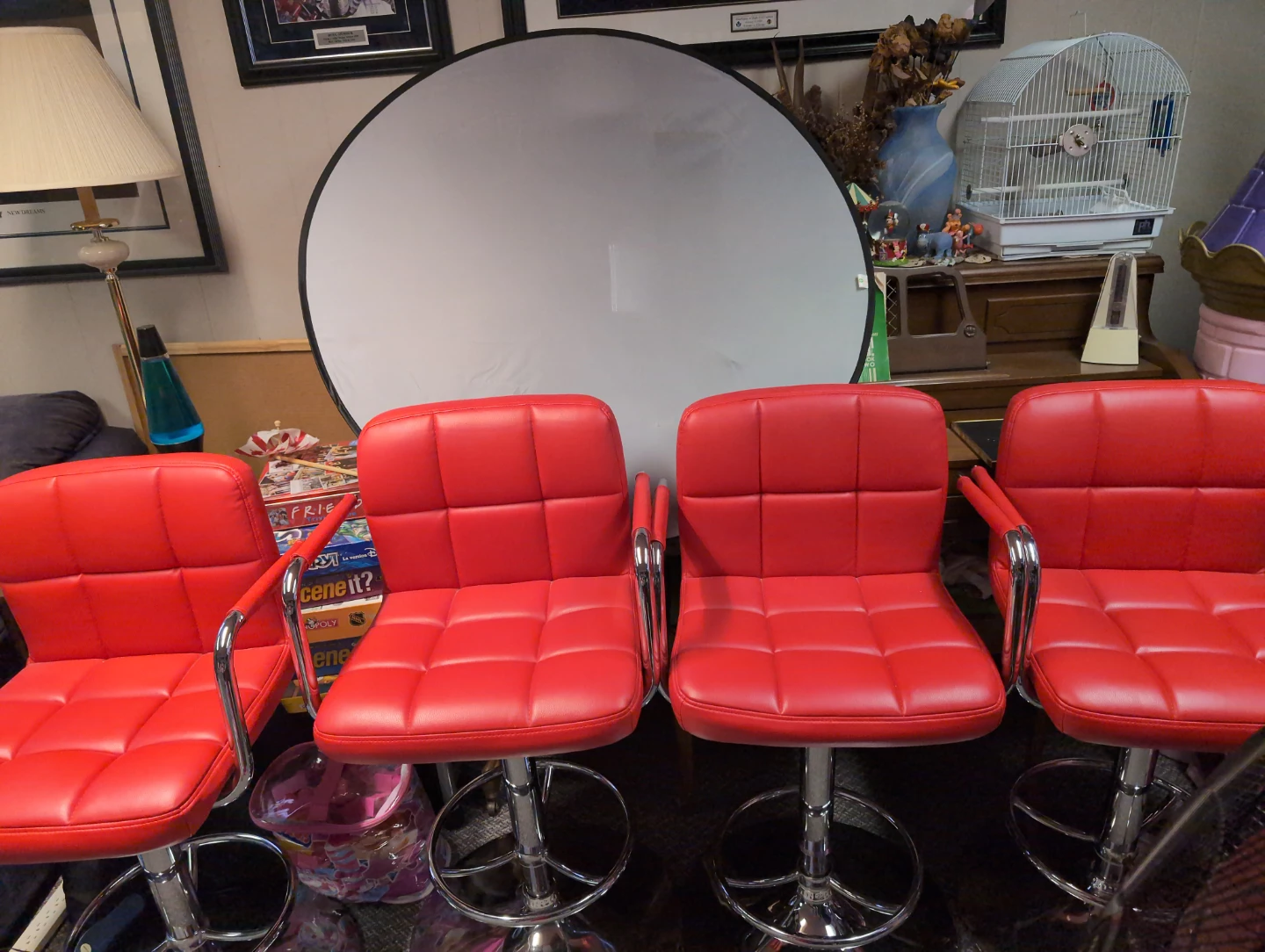 Set of 4 Red Swivel Bar Stools