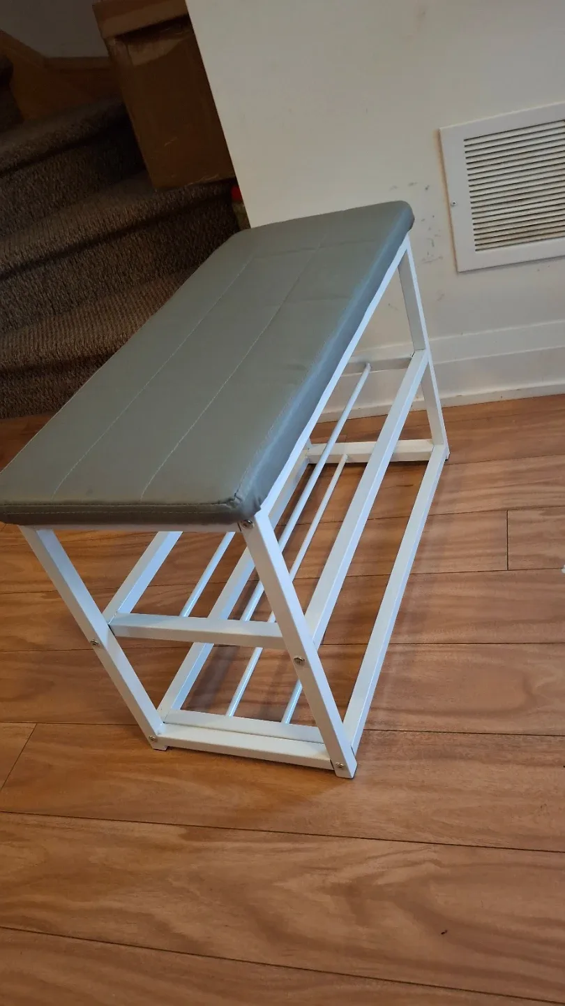 Bench with shelf underneath shoe organizer #cleanout
