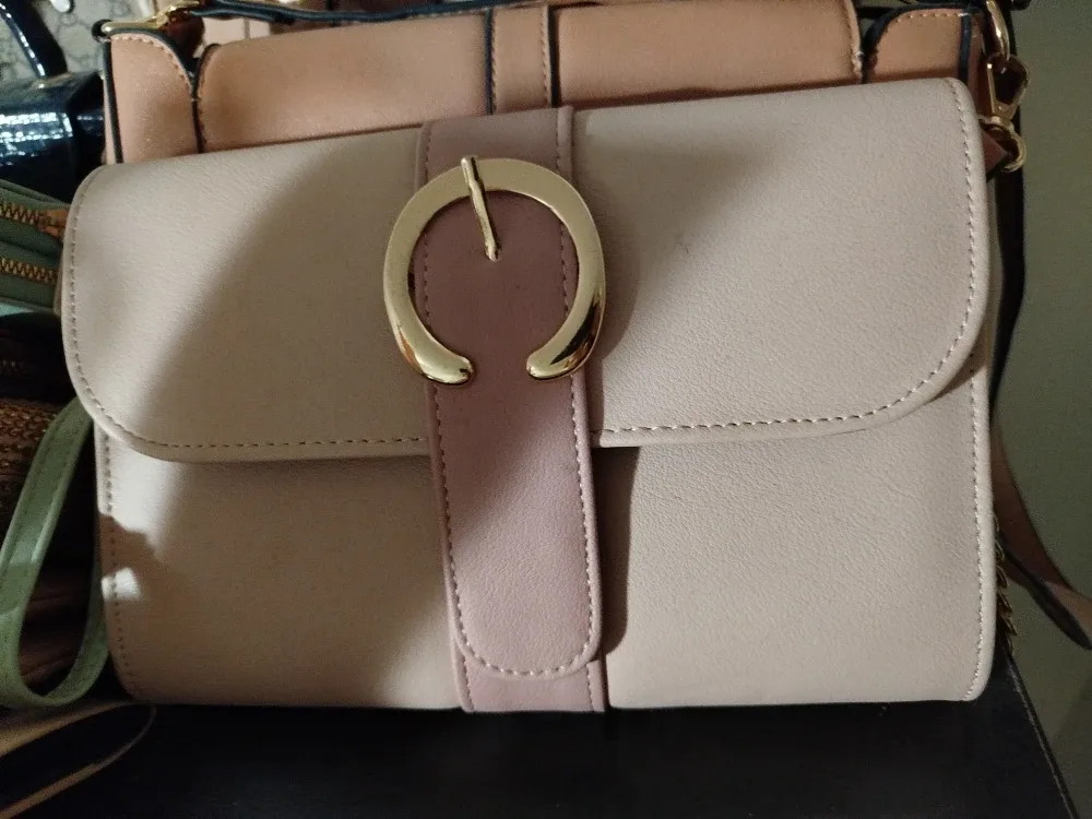 Beige & Pink Buckle Crossbody Bag