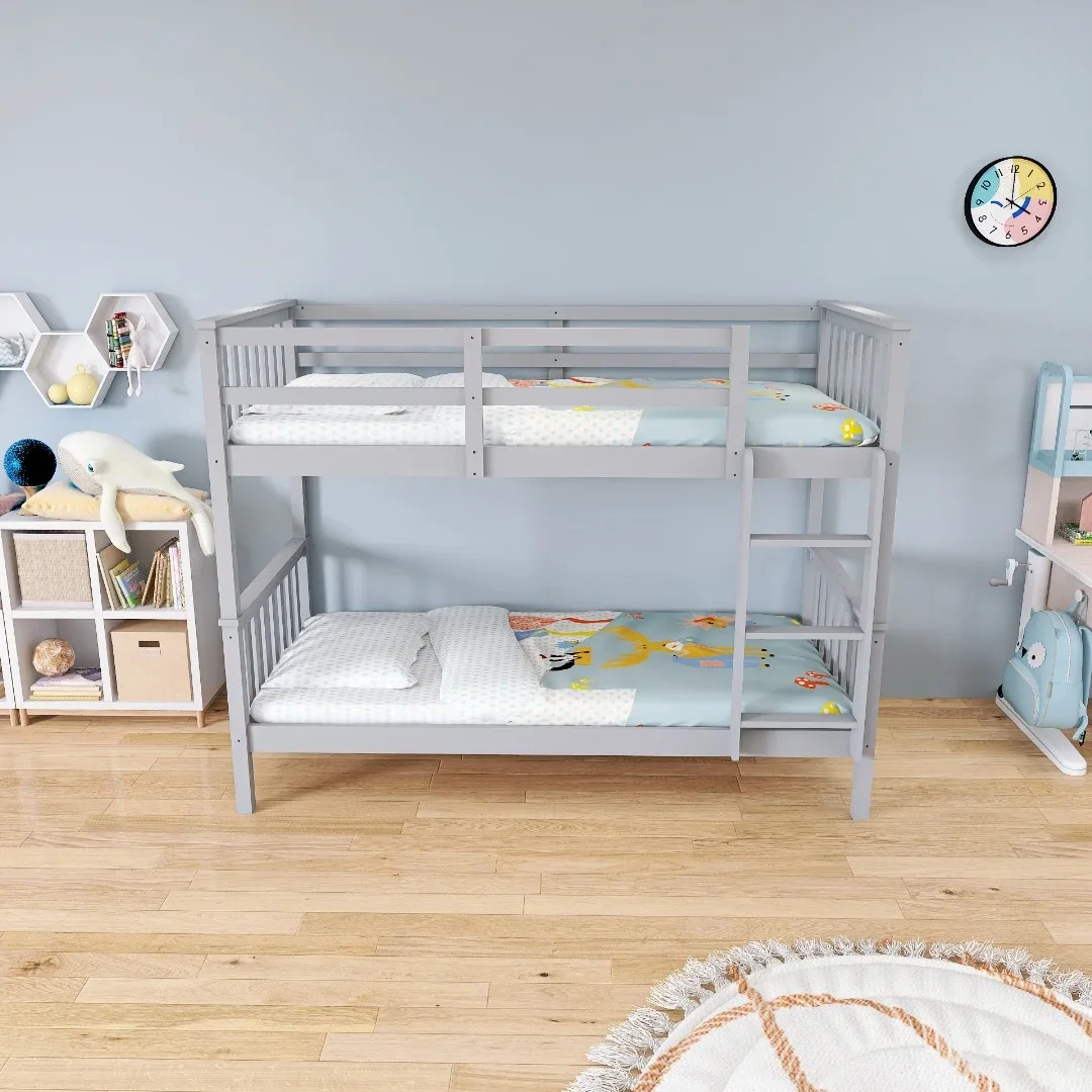 Grey Wooden Bunk Bed twin over twin