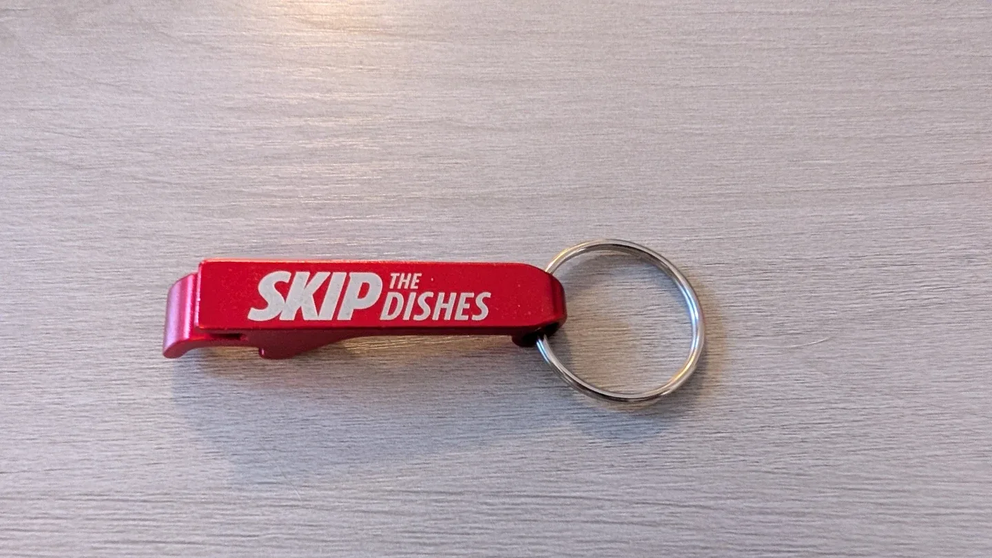 Skip The Dishes Red Bottle Opener Keychain