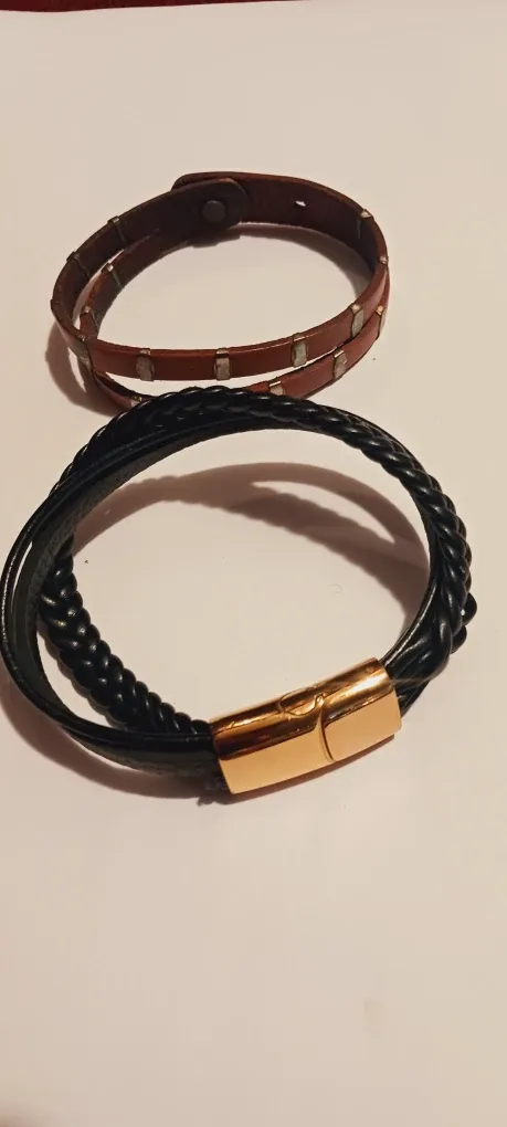 2× Leather Bracelets Set - Brown & Black image indicator(3)