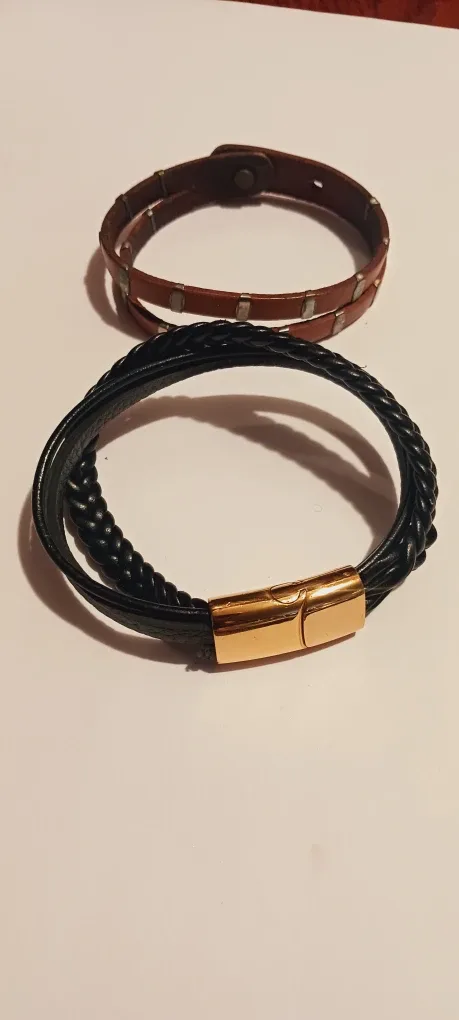 2× Leather Bracelets Set - Brown & Black image indicator(4)