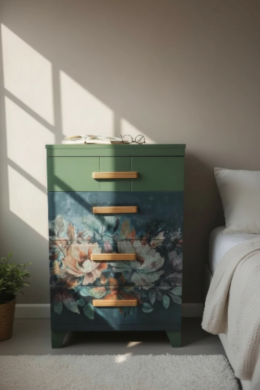 One-of-a-Kind Green Dresser w/ Floral Detail